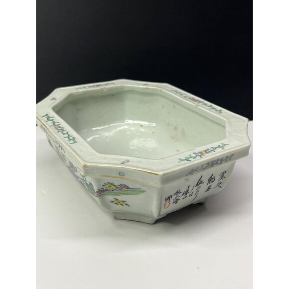 Antique Chinese Famille Rose Porcelain Long Octagonal Bowl Qianlong Period 1700s - Picture 3 of 10